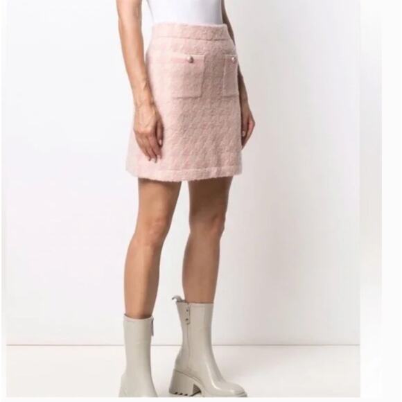 Sandro Pink Louisa Houndstooth Jacquard-Knit Cotton Mini Skirt Size XS NWT - Picture 3 of 16